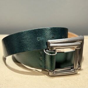 We The Free Rowan Green Leather Metallic Belt Double Buckle Size XS/S NWT